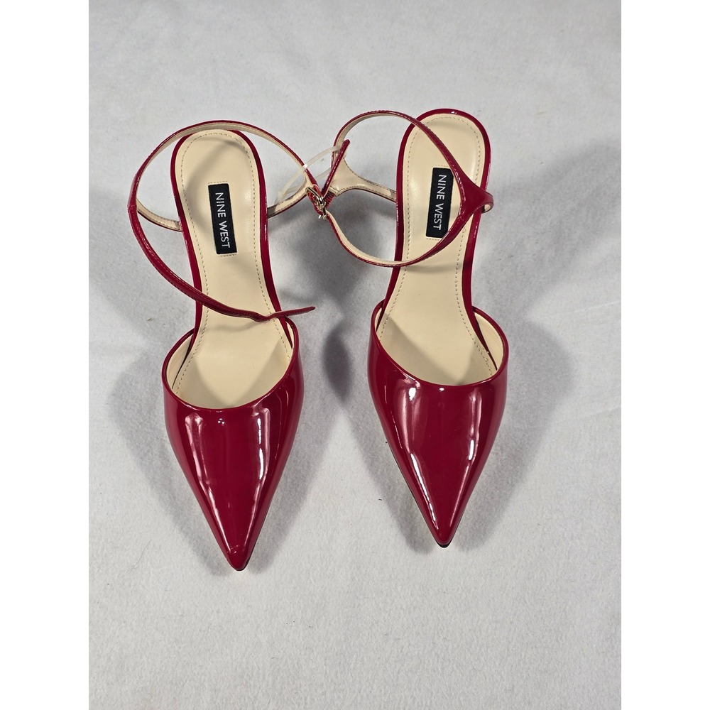 Nine West WNDRES3 Red Patent Pointed Toe Ankle Strap Pumps Heels Womens 6.5M